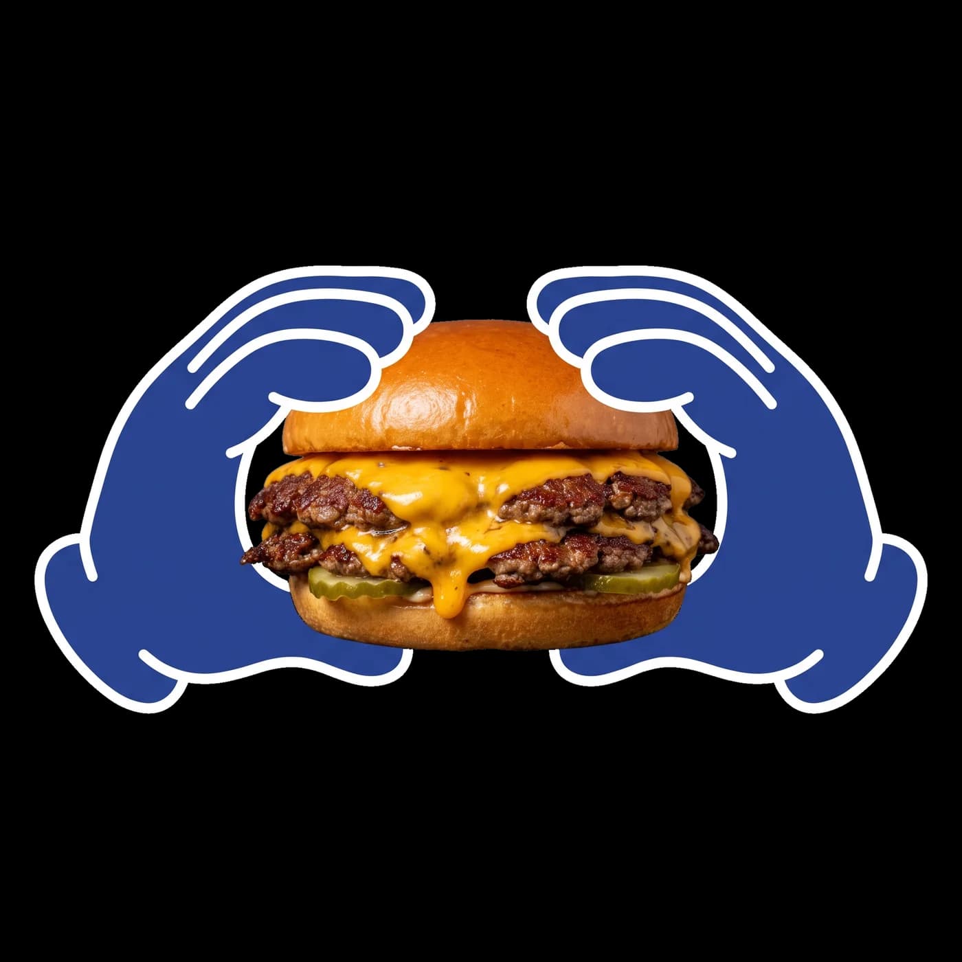 Dublu smash burger cu cheddar topit, apucat de două mâini desenate